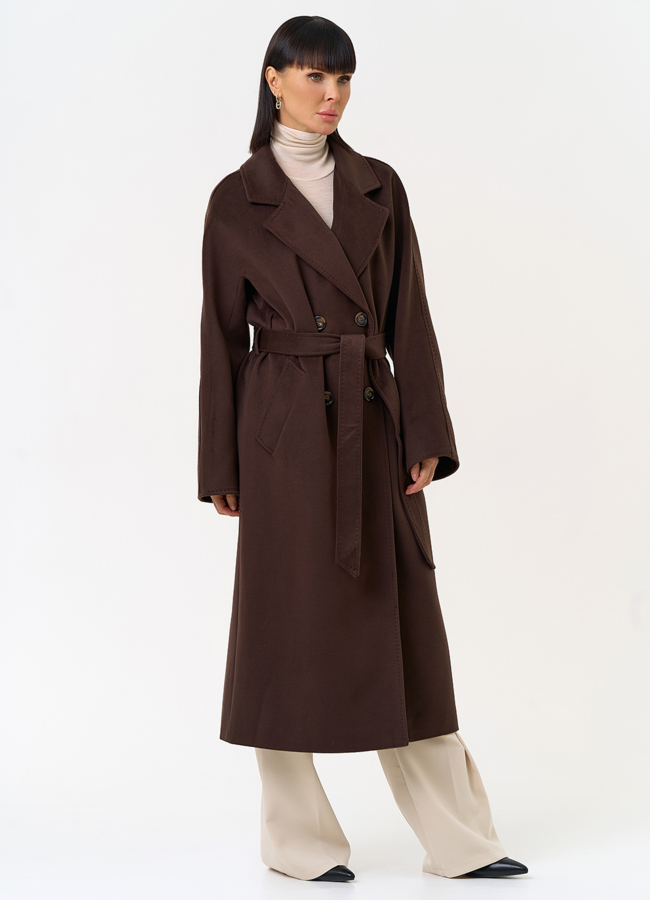 Женское двубортное пальто с поясом модель № 31555 универмаг малина