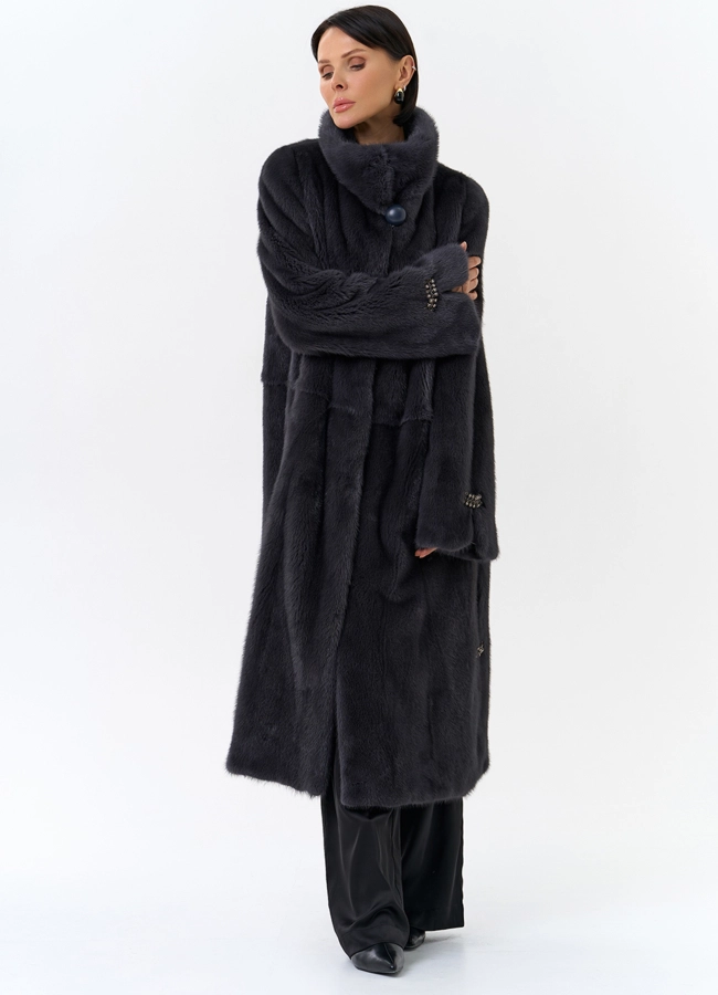 Норковая шуба с воротником стойка  модель № 25600 универмаг малина фото