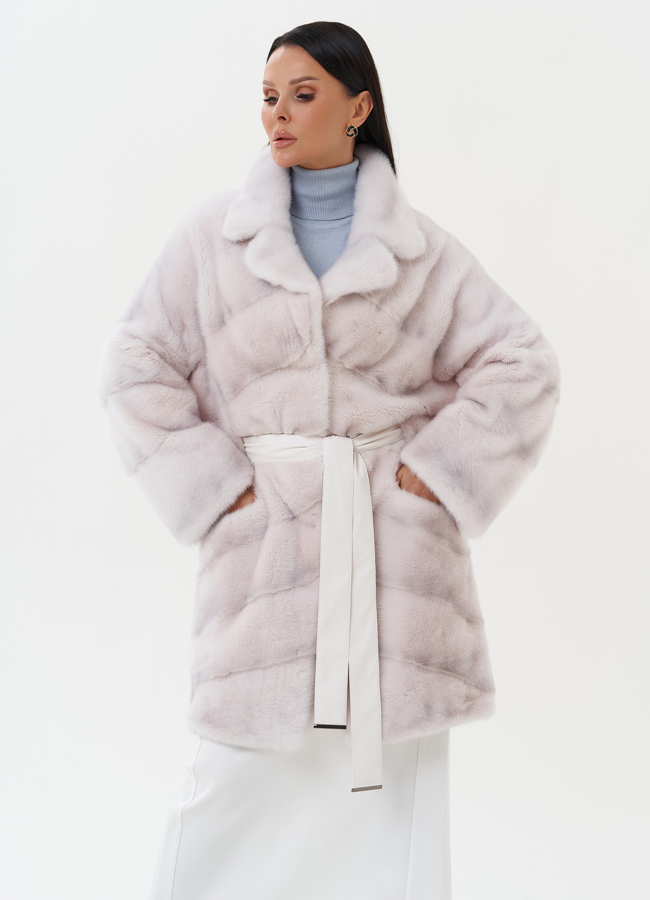 Шуба из норки с английским воротником  модель № 25599 меха малина