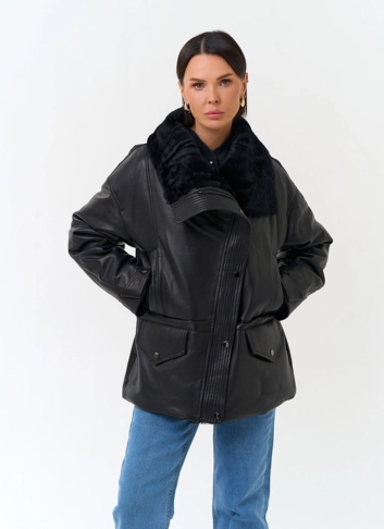Женский пуховик из натуральной кожи фото