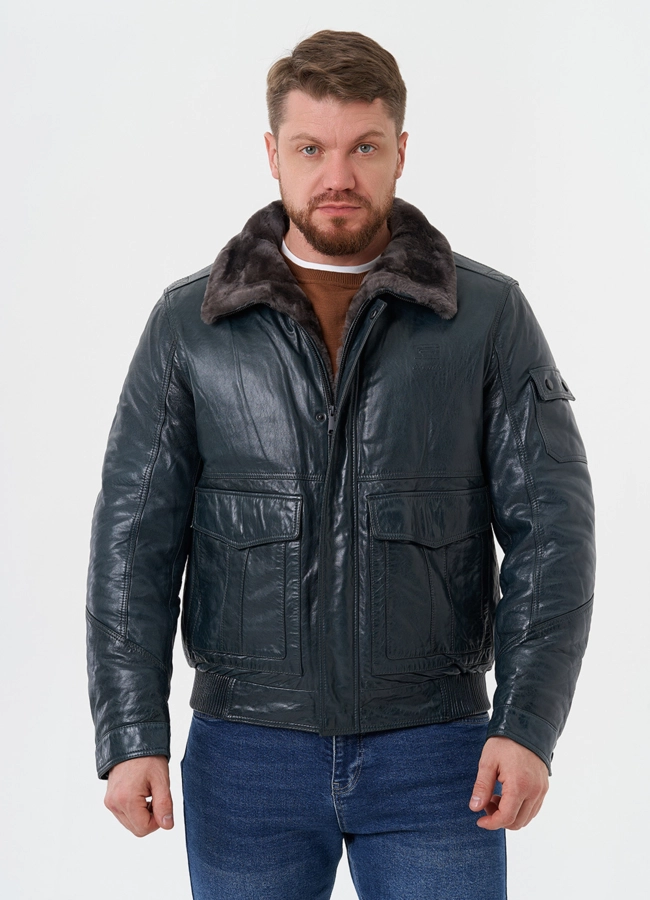 Утепленная куртка из натуральной кожи модель № 28091 меха малина