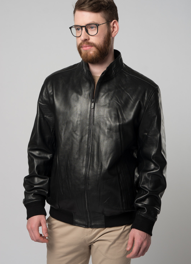 Мужская кожаная куртка на молнии модель № W258 в кредит
