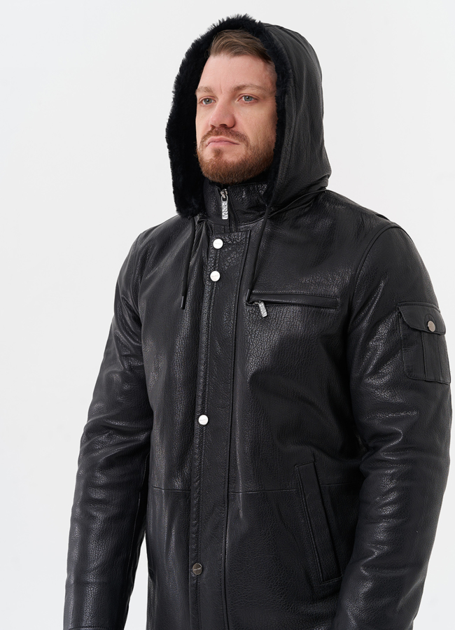 Мужская дубленка черного цвета  модель № 29050 универмаг малина