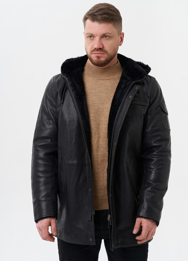 Мужская дубленка черного цвета  модель № 29050 универмаг малина