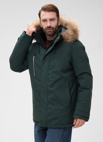 Мужской пуховик с капюшоном из меха енота Мужской пуховик с капюшоном из меха енота