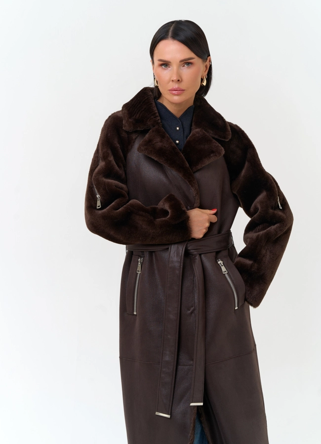 Женская дубленка из эко замши модель № 33914 в кредит