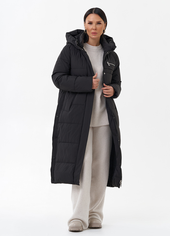 Длинный пуховик с капюшоном модель № 29179 универмаг малина