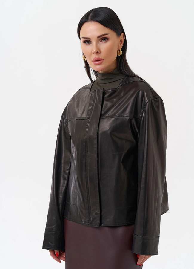 Женская кожаная куртка без воротника модель № 29919 универмаг малина