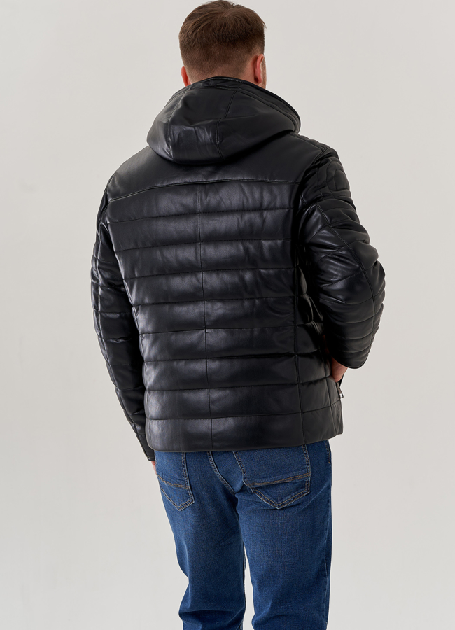 Мужская куртка из эко кожи с капюшоном  модель № 79604 в рассрочку