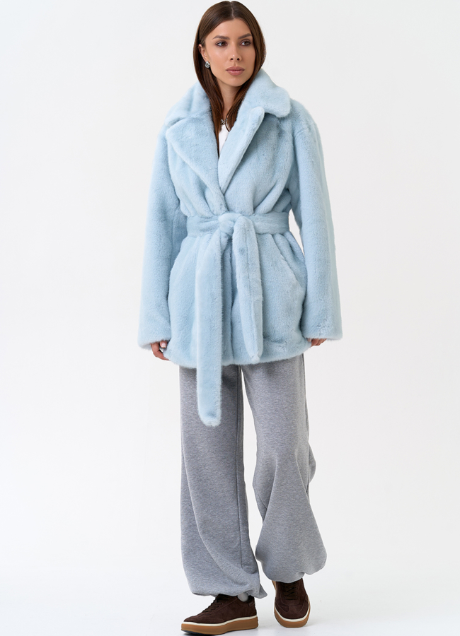 Женская шуба из эко меха в голубом цвете модель № 31246 универмаг малина