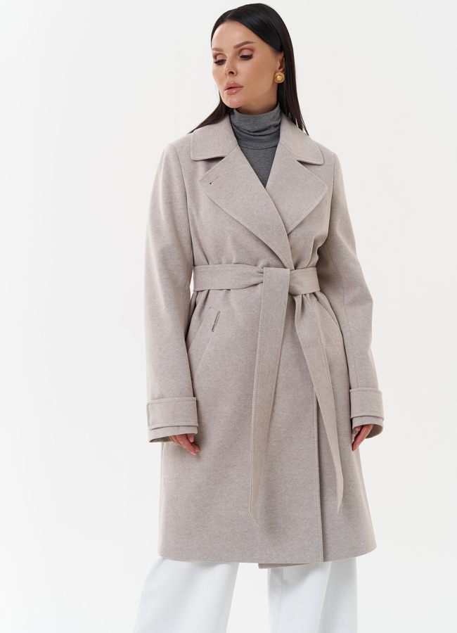 Пальто бежевого цвета с английским воротником модель № 27682 в рассрочку
