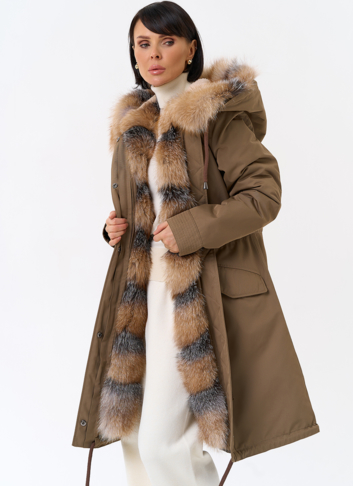 Женская парка с капюшоном из меха лисы