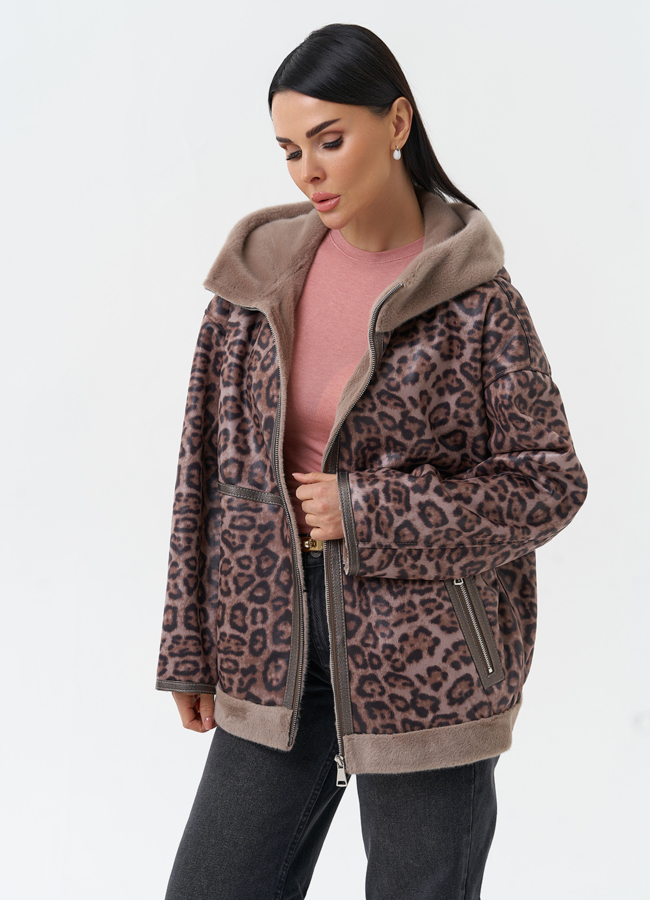 Женская дубленка из эко замши с капюшоном модель № 30208 универмаг малина