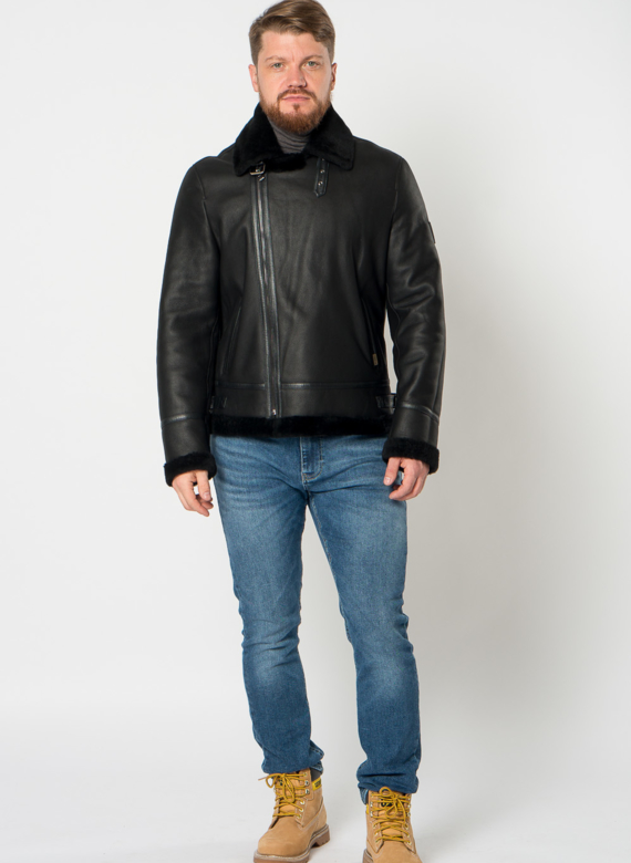 Мужская дубленка косуха в черном цвете