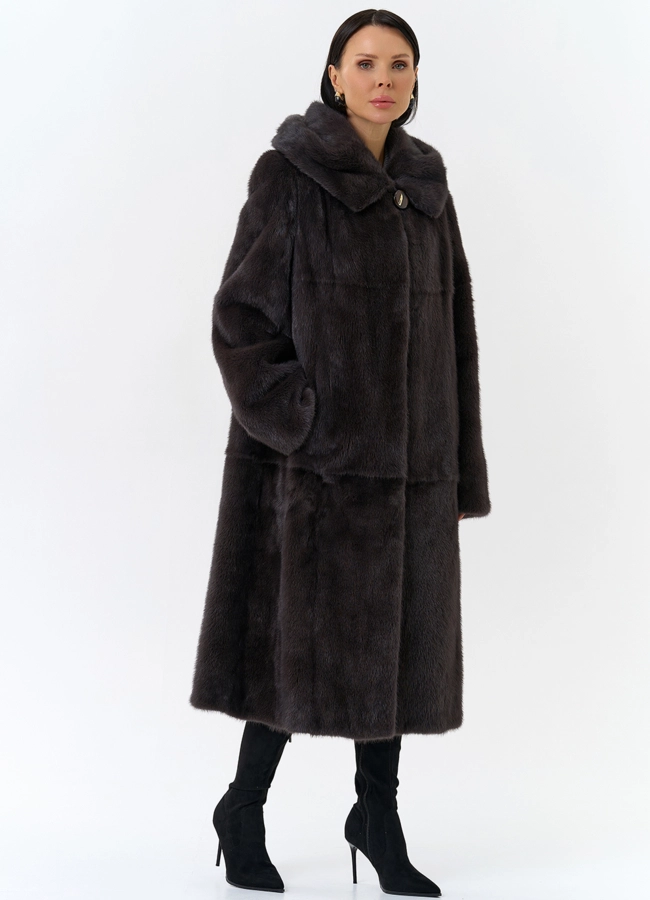 Женская шуба из меха норки  капюшоном модель № 24811 универмаг малина фото