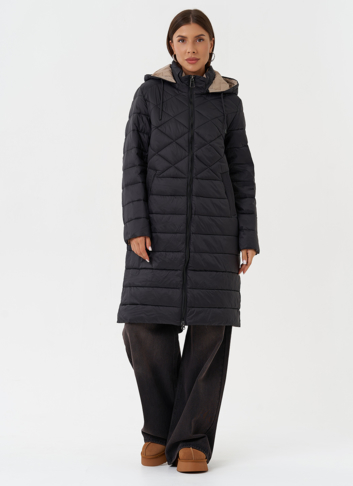 Стеганый пуховик с капюшоном