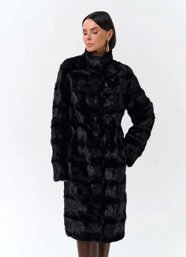 Шуба из меха норки с воротником стойка модель № 33819 меха малина фото
