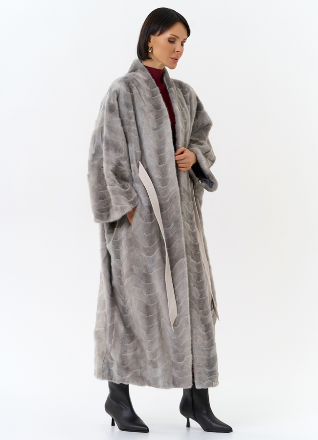 Шуба из меха норки с поясом модель № 31196 универмаг малина