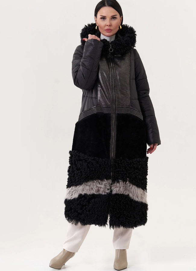 Комбинированный пуховик с капюшоном модель № 26913 универмаг малина