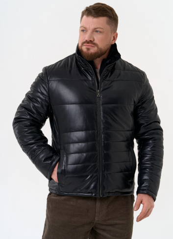 Пуховик из эко кожи черного цвета