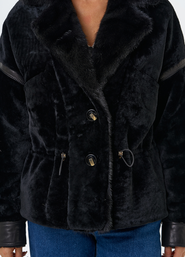 Женская короткая дубленка с английским воротником из меха норки модель № 31483 универмаг малина