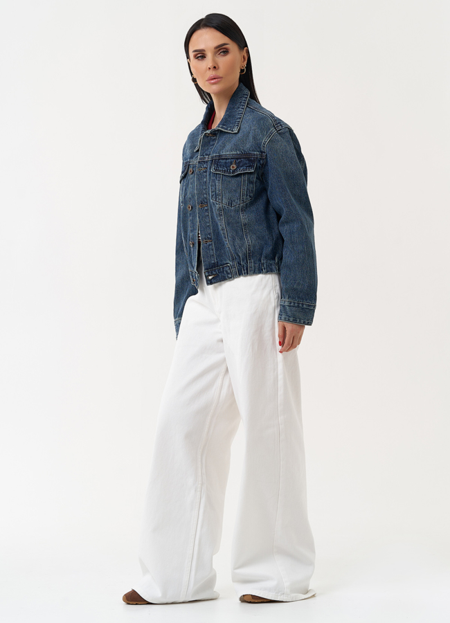 Женская джинсовая куртка синего цвета модель № 30416 в рассрочку