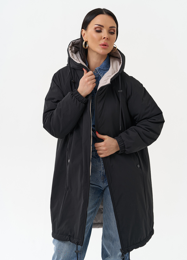 Женская удлиненная куртка с капюшоном модель № 30012 меха малина