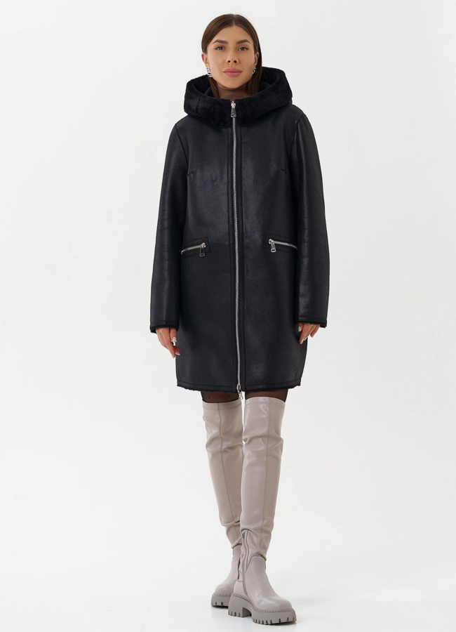 фото Двухсторонняя дубленка из эко кожи модель № 27765