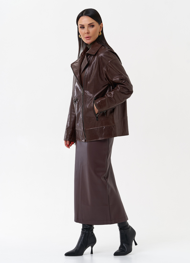 Куртка кожаная женская коричневая модель № 4441 универмаг малина