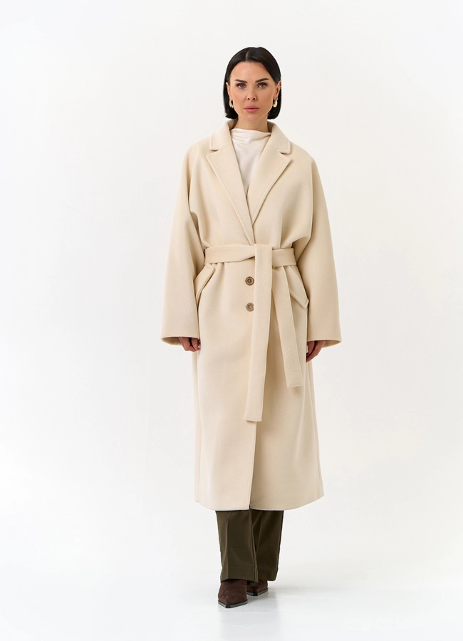 Женское свободное пальто с поясом модель № 32816 универмаг малина