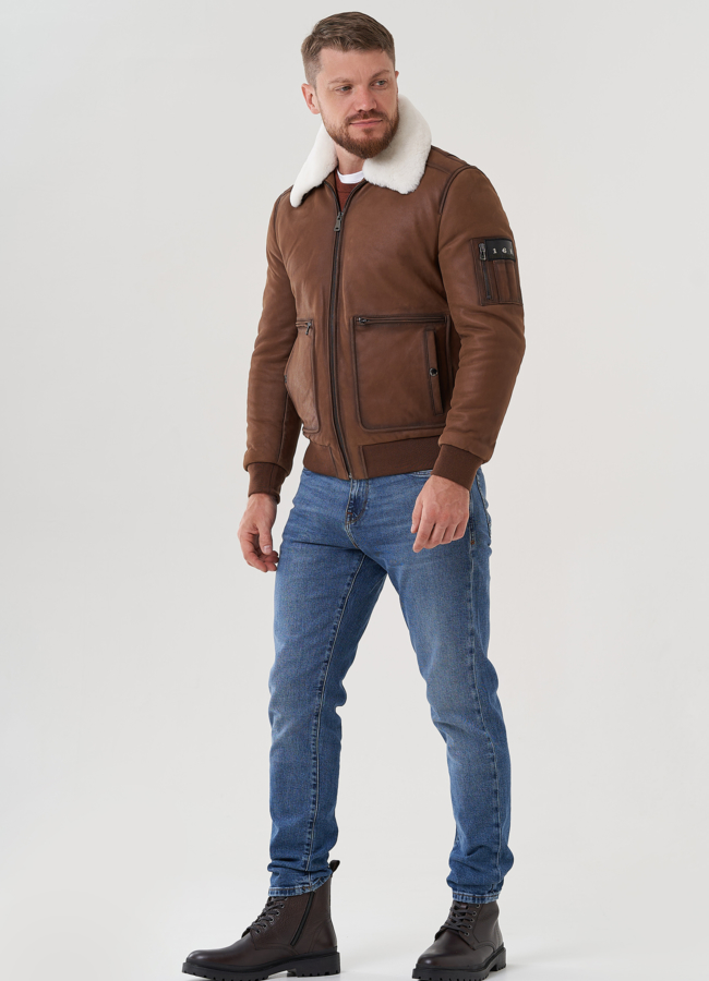 Мужская куртка из натуральной кожи  модель № 82298 в кредит