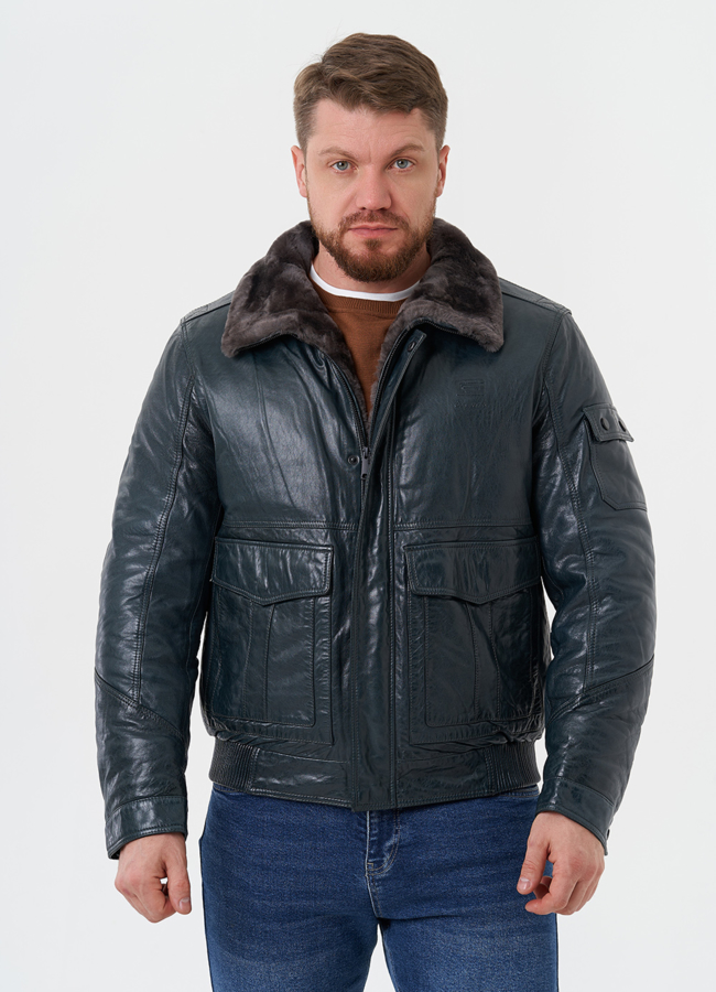 Утепленная куртка из натуральной кожи модель № 28091 меха малина