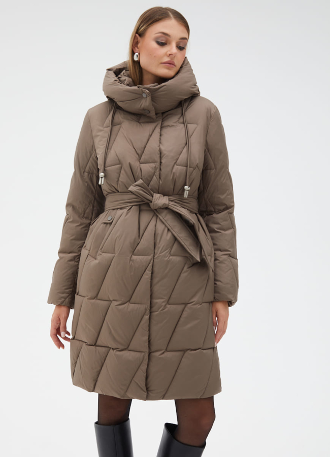 Женский пуховик с поясом модель № 31131 в кредит