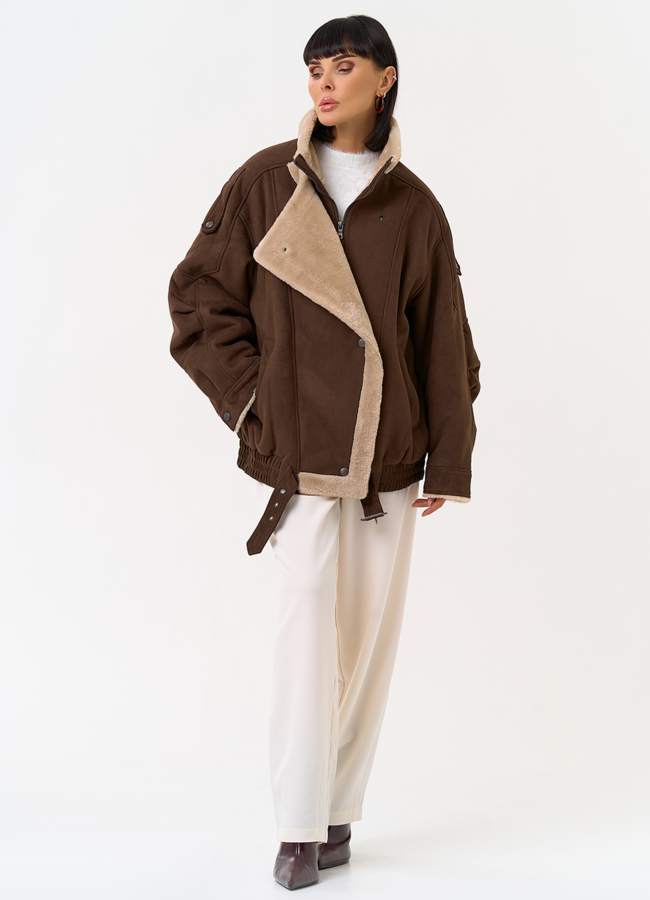 Женский бомбер из эко замши с воротником стойкой модель № 31533 универмаг малина