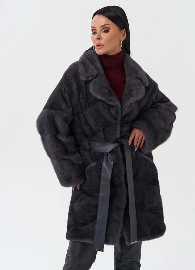 Норковая шуба с английским воротником модель № 28121 меха малина