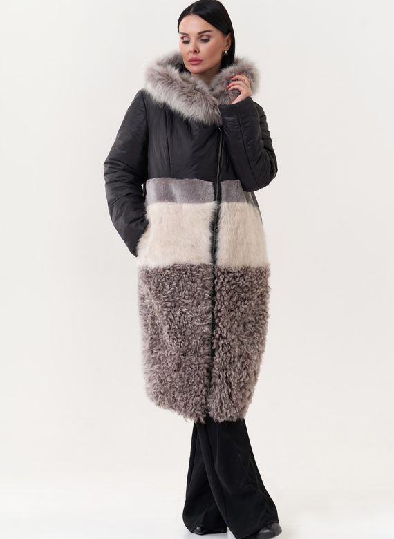 Комбинированный пуховик с овчиной