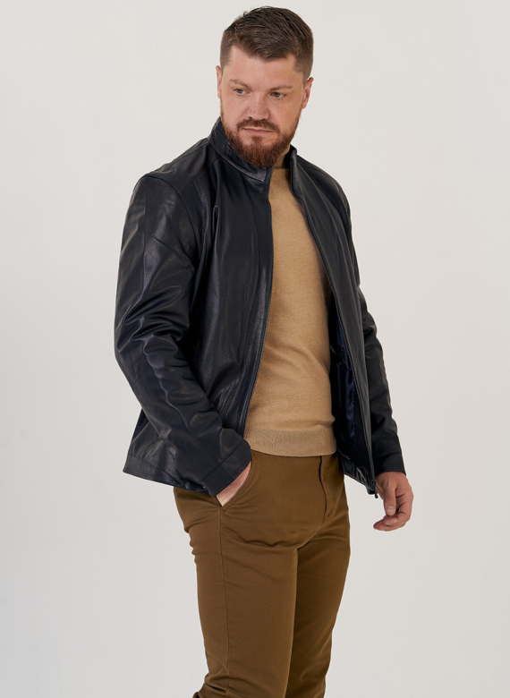 Куртка мужская из натуральной кожи с воротником стойкой 