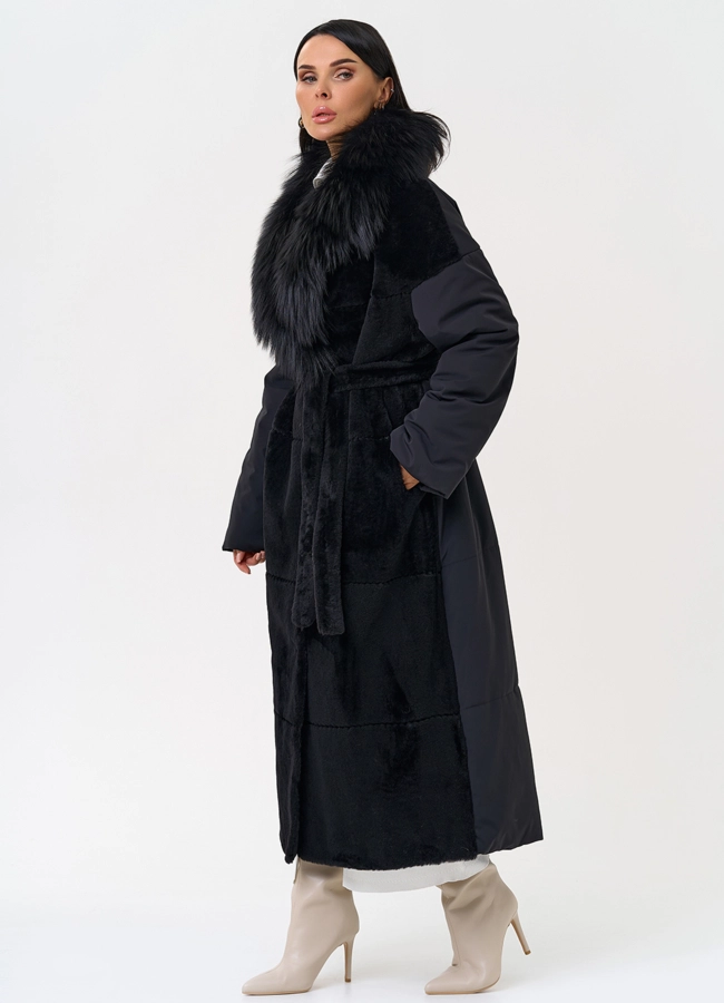 Комбинированное женское зимнее пальто в черном цвете модель № 31402 универмаг малина