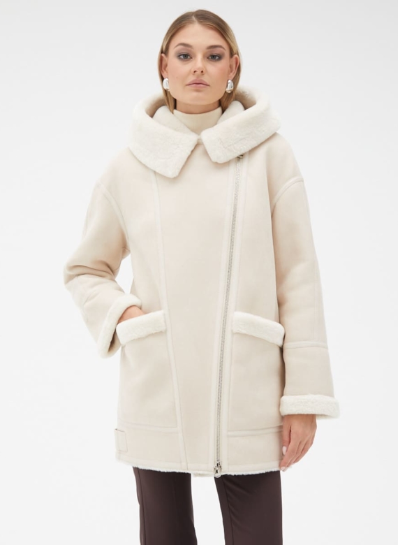 Женская удлиненная дубленка из эко кожи